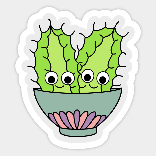 Cute Cactus Design #245: Prickly Pear Cacti In Dainty Bowl Sticker by DreamCactus